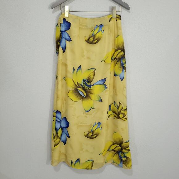 Rikki J Vintage Midi Skirt Womens Size Small Yellow Floral Summer Floral… - Picture 2 of 13